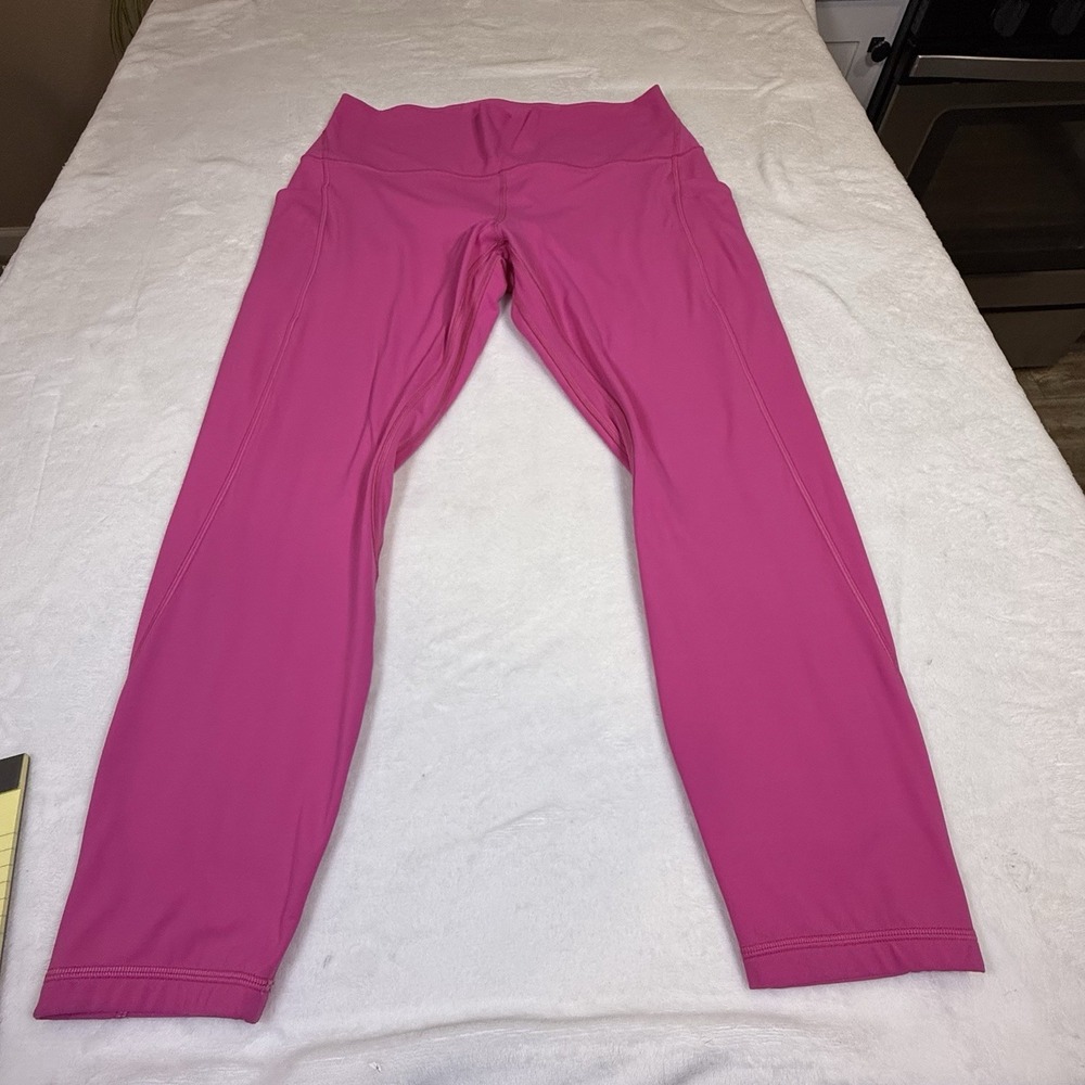 Lululemon Womens Size 14 Pink High Rise Leggings Side Pockets Full Length Yoga